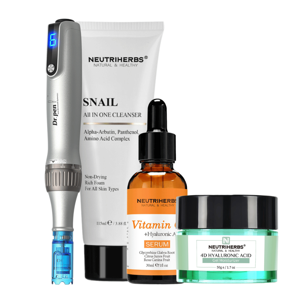 Glow & Brightening Kit con Dr. Pen M8S, Neutriherbs Snail Cleanser, Vitamin C Serum y 4D Hyaluronic Acid Gel Moisturizer.