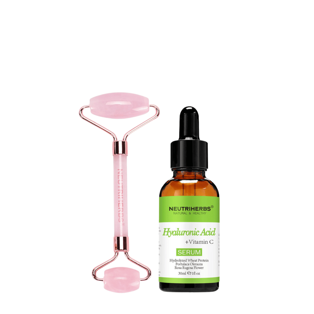 Face Massage Roller Hydration Kit con rodillo de cuarzo rosa y Hyaluronic Acid Serum