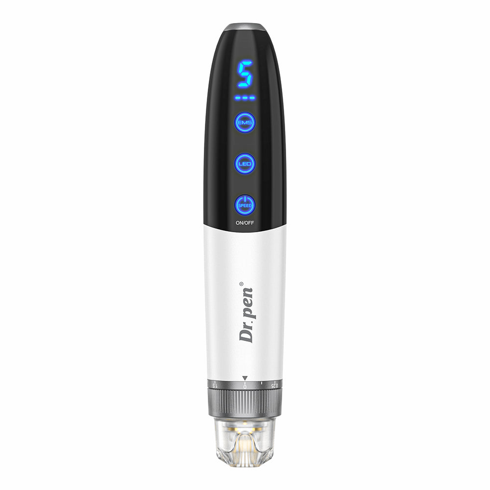 Bio Pen Q1S microneedling-bolígrafo con pantalla LED, modos ajustables y cabezal de precisión para rejuvenecimiento profesional de la piel y estimulación de colágeno.