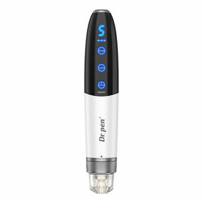 Bio Pen Q1S microneedling-bolígrafo con pantalla LED, modos ajustables y cabezal de precisión para rejuvenecimiento profesional de la piel y estimulación de colágeno.