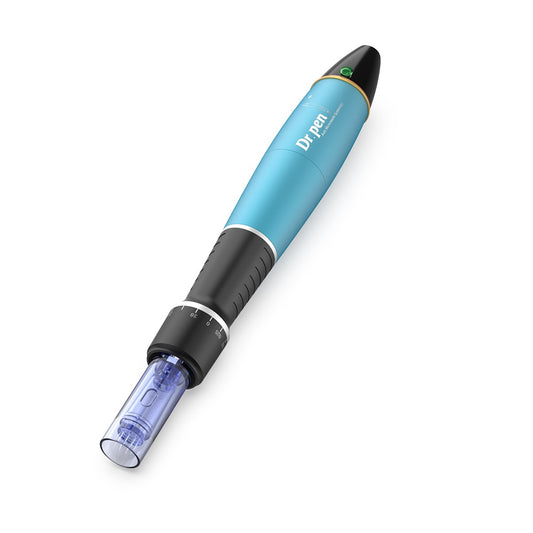Dr. Pen A1 azul microneedling-pluma con cartucho de aguja, dispositivo ergonómico de microneedling para tratamiento profesional de la piel.