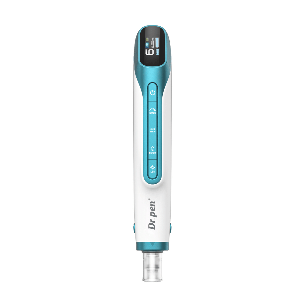 Dr. Pen H6 bolígrafo de microneedling visto de frente con pantalla digital y botones de control.