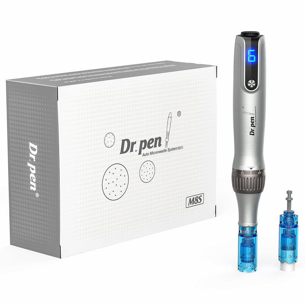 Dr. Pen M8S microneedling-pluma con pantalla LED, cartuchos de aguja intercambiables y empaque completo – kit profesional para tratamiento avanzado de la piel.