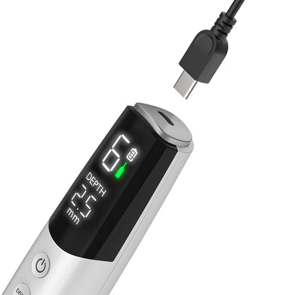 Dr. Pen M9 con carga USB-C, pantalla digital y profundidad de aguja ajustable para microneedling inalámbrico.