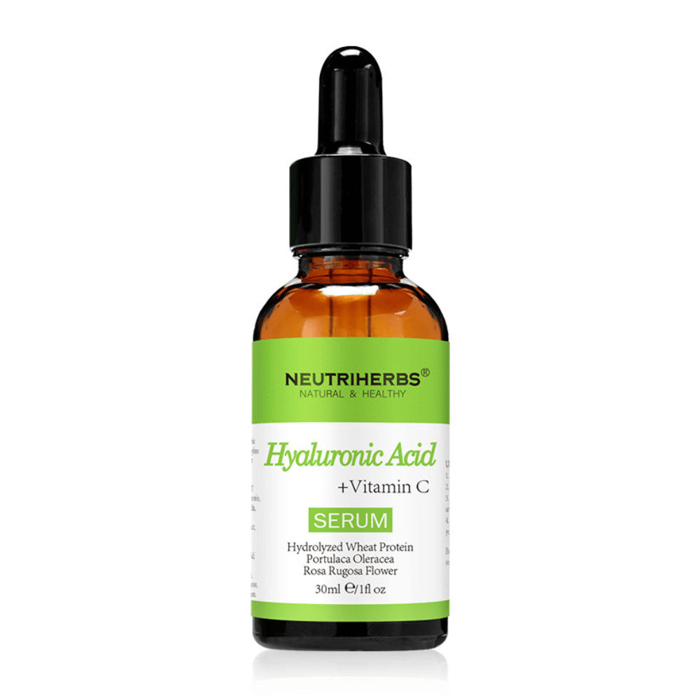 Neutriherbs Hyaluronic Acid + Vitamin C Serum 30 ml con ácido hialurónico y vitamina C. Sérum facial hidratante que aporta luminosidad, unifica el tono de la piel y ayuda a reducir las líneas finas para una piel suave y fresca.