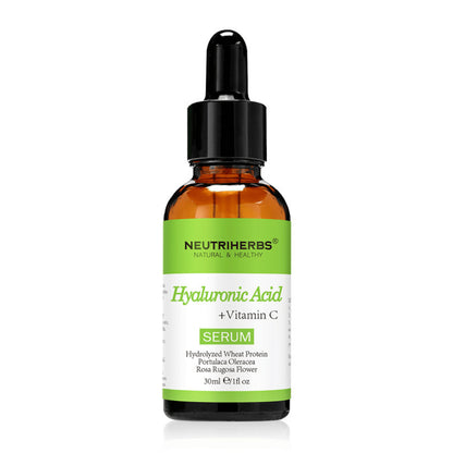 Neutriherbs Hyaluronic Acid + Vitamin C Serum 30 ml con ácido hialurónico y vitamina C. Sérum facial hidratante que aporta luminosidad, unifica el tono de la piel y ayuda a reducir las líneas finas para una piel suave y fresca.