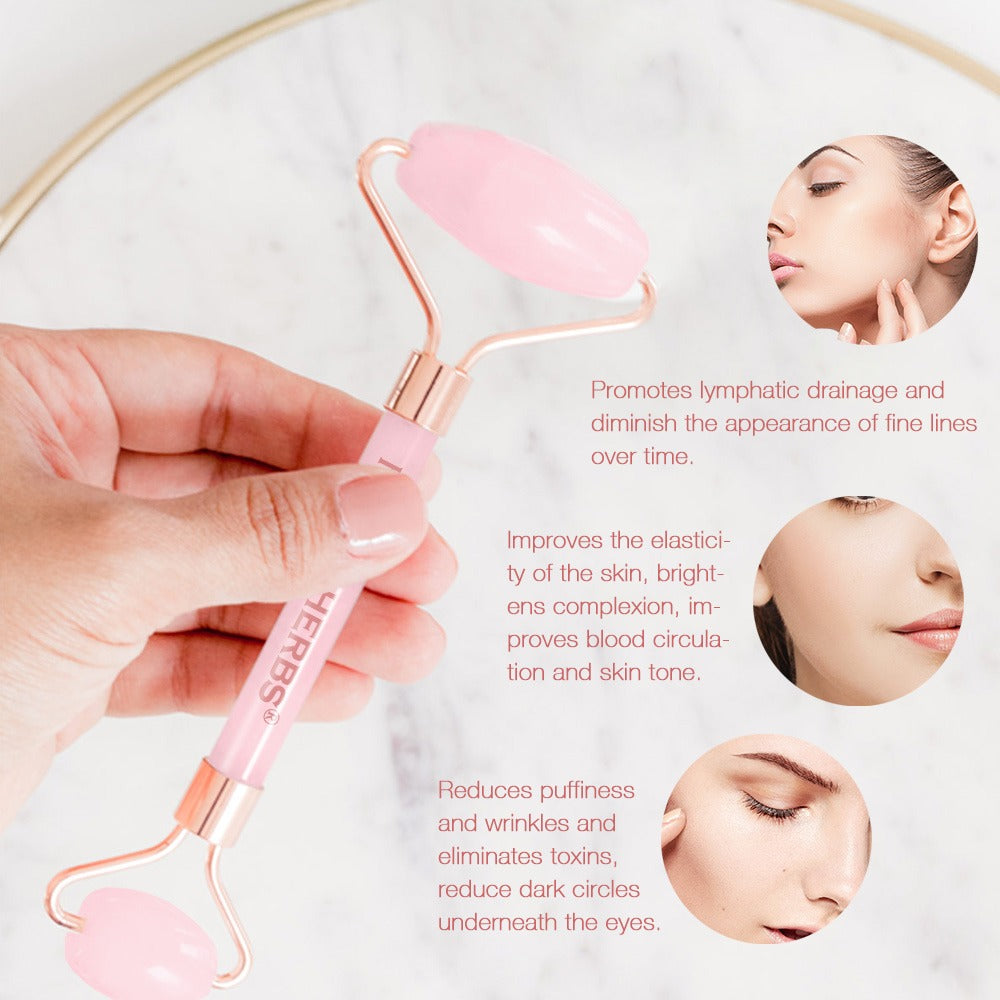 Neutriherbs Rose Quartz Face Roller para masaje facial, drenaje linfático y reducción de la hinchazón.