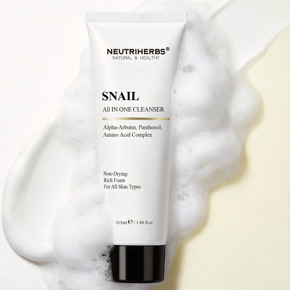 Neutriherbs Snail All In One Cleanser con espuma limpiadora – limpieza facial suave que elimina eficazmente la suciedad, el sebo y el maquillaje sin resecar la piel.