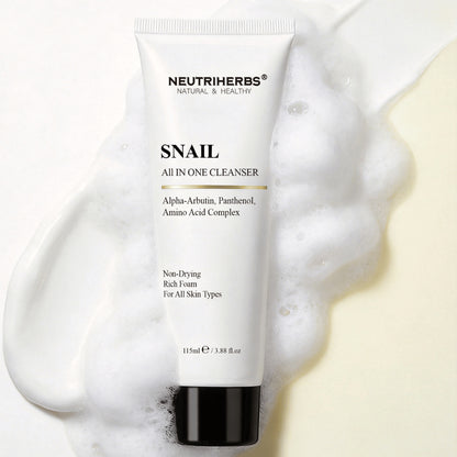 Neutriherbs Snail All In One Cleanser con espuma limpiadora – limpieza facial suave que elimina eficazmente la suciedad, el sebo y el maquillaje sin resecar la piel.